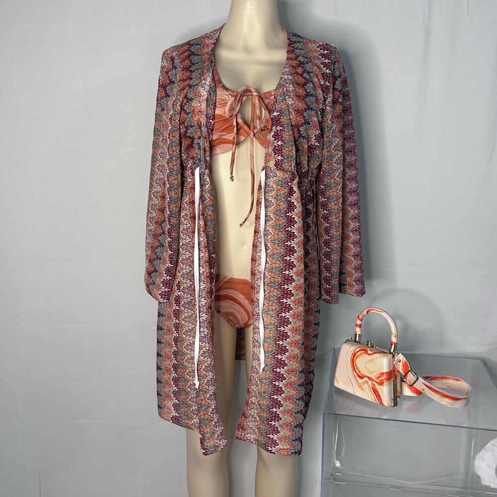 Boho Knit Swim Cover Up Cardigan One Size Festival Resort
